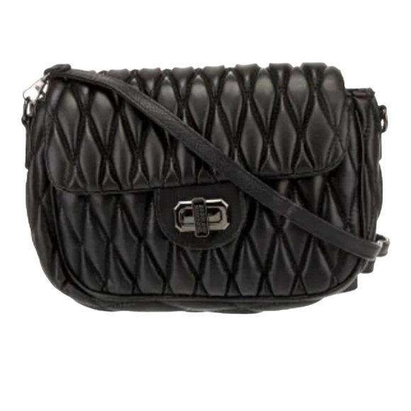 Badgley Mischka Crossbody Vegan Black Quilted Purse Gunmetal Hardware Turn Lock - Picture 1 of 17
